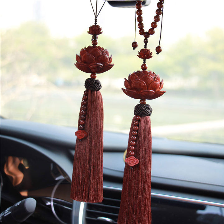 Buddha Stones tibetanas, hoja pequeña, sándalo rojo, loto, protección de la suerte, decoración de borlas