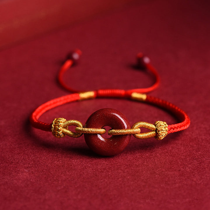 Pulsera de cuerda trenzada con hebilla de paz de cinabrio hecha a mano con Buddha Stones