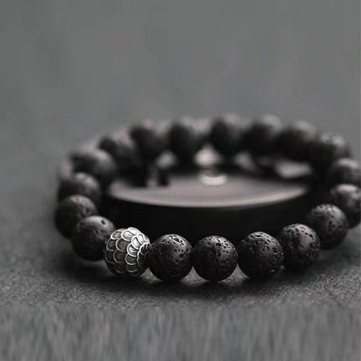 Pulsera curativa de cuentas de escamas de pescado de roca de lava de Buddha Stones