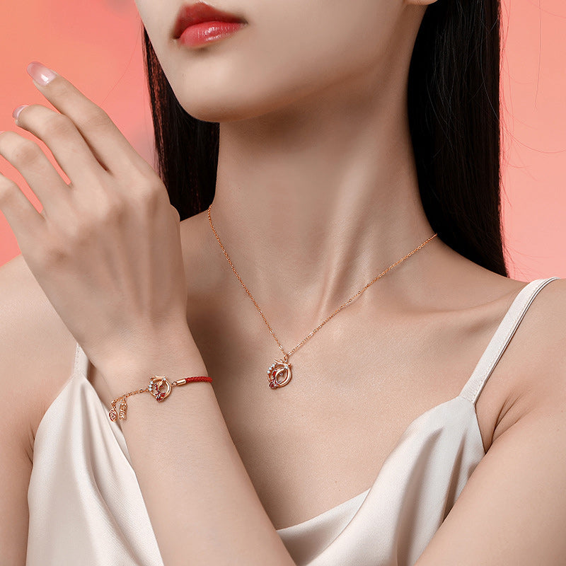 Collar con colgante de plata de ley 925 con Buddha Stones, diseño del año del dragón, pez Koi, Fu, personaje de la suerte