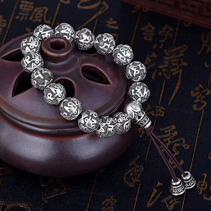 Pulsera de amuleto de cuentas de aleación talladas Om Mani Padme Hum tibetano con Buddha Stones