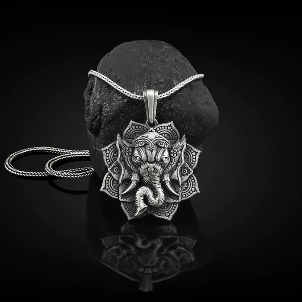 Colgante de collar con amuleto de protección de elefante Ganesh Ganpati de estaño puro con Buddha Stones - image 2