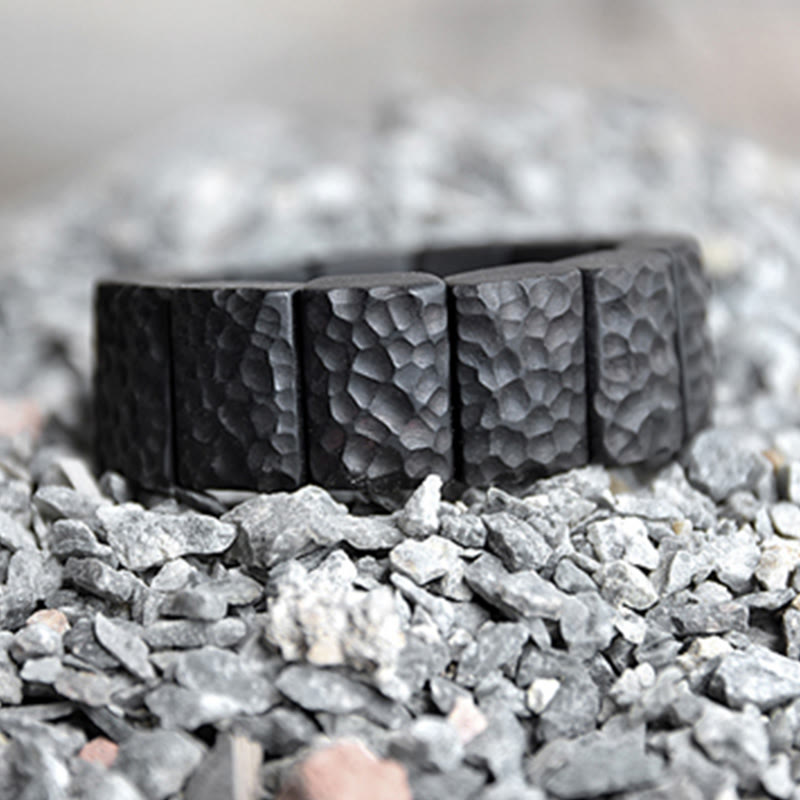 Pulsera de pareja de paz con textura de madera de ébano vintage con Buddha Stones