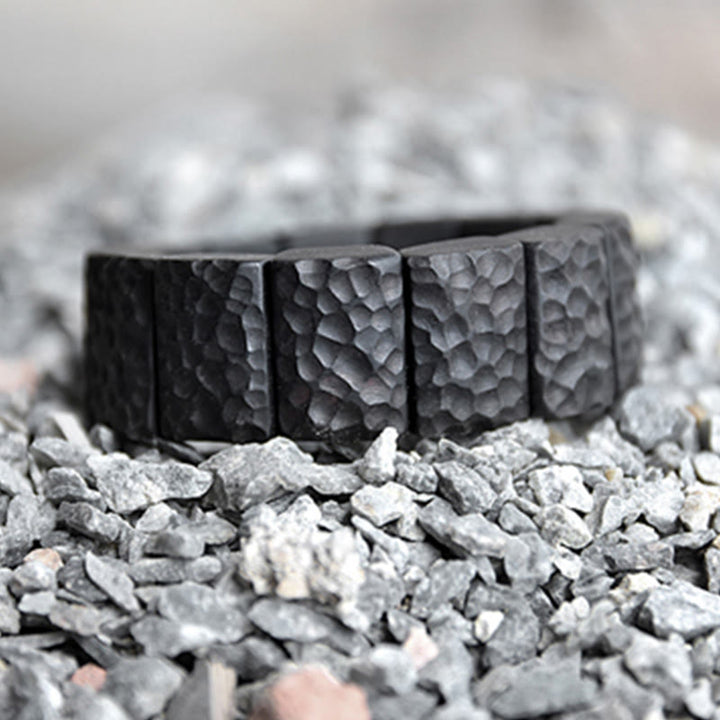 Pulsera de pareja de paz con textura de madera de ébano vintage con Buddha Stones