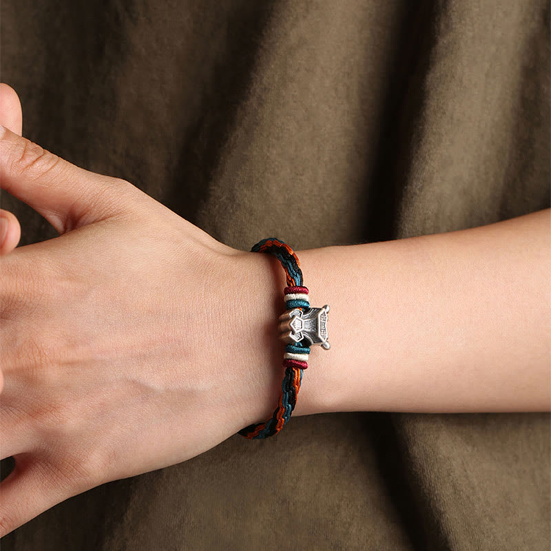Pulsera de cuerda con nudo de reencarnación colorida, protección del zodiaco chino, Año del Dragón, plata de ley 999 hecha a mano con Buddha Stones