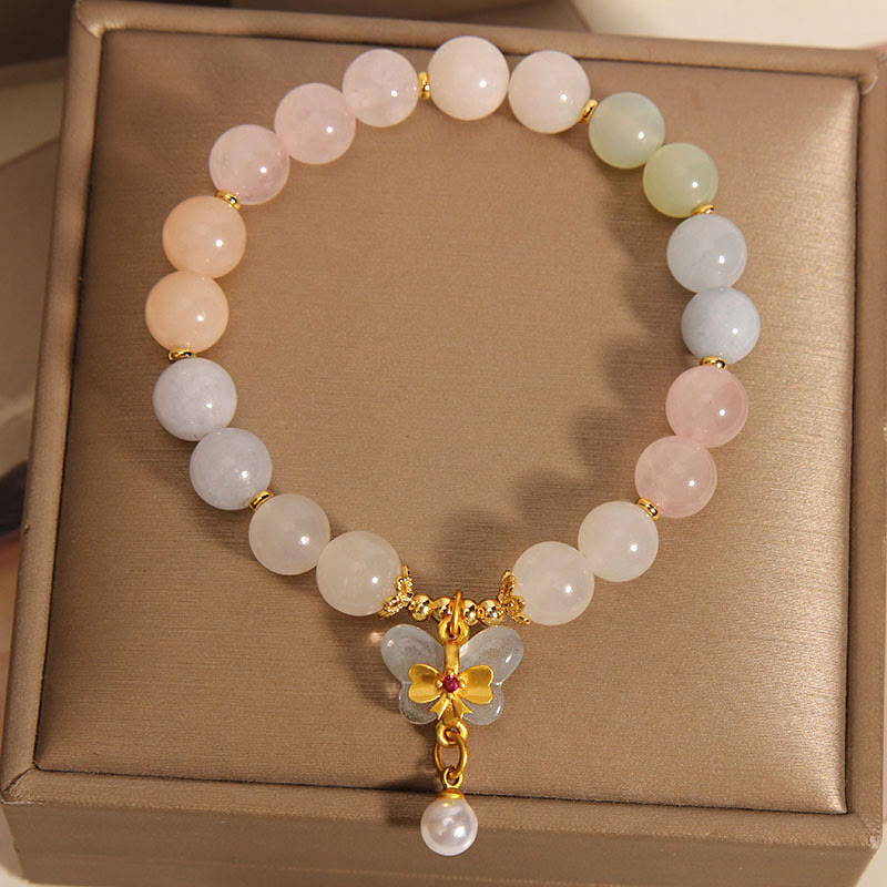 Pulsera con dije de mariposa de confianza de morganita natural con Buddha Stones