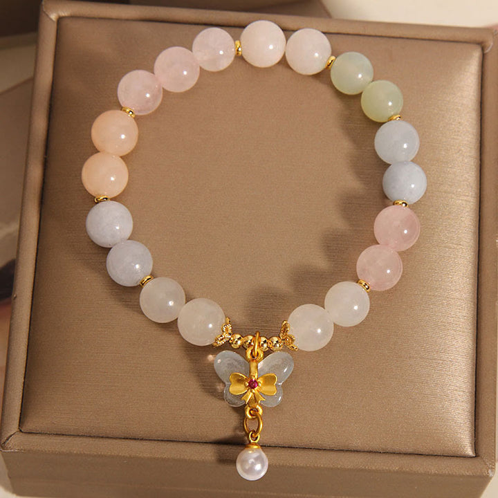 Pulsera con dije de mariposa de confianza de morganita natural con Buddha Stones