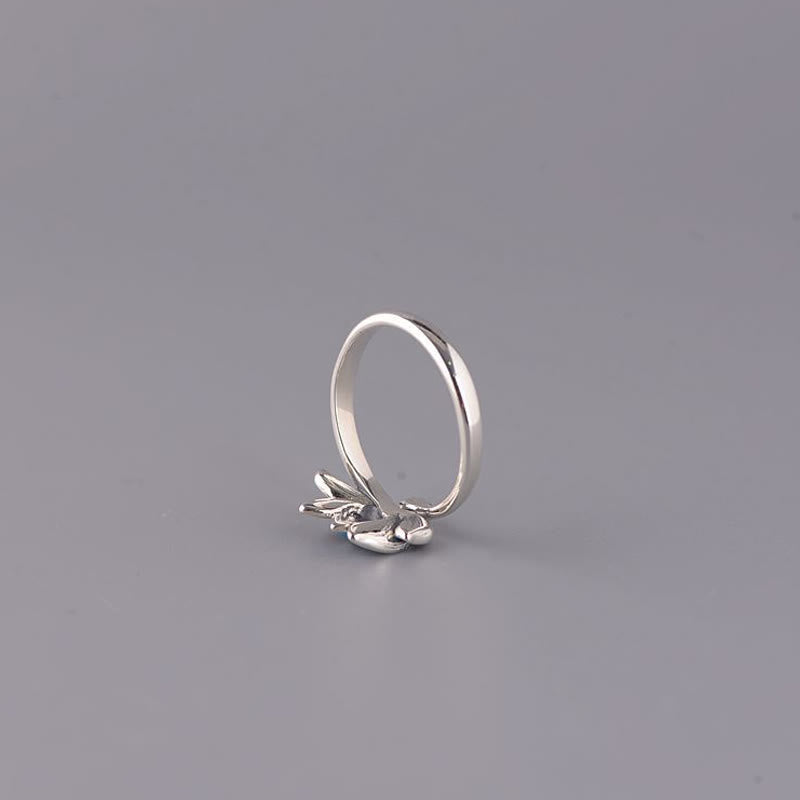 Anillo ajustable de flor de loto de plata de ley 925 con Buddha Stones