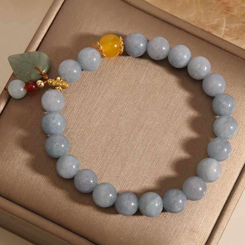 Pulsera con dijes curativos de hojas de jade, aguamarina y Buddha Stones