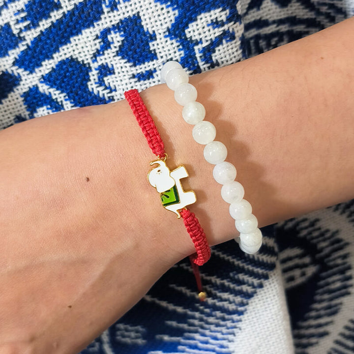 Pulsera de hilo rojo con elefante de la suerte, de plata de ley 925 hecha a mano tibetana con Buddha Stones