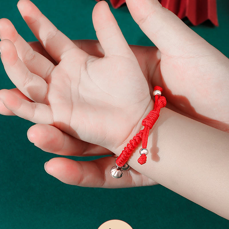 Buddha Stones Plata de ley 925 Hecha a mano Personaje Fu Bolsa de dinero de la suerte Candado chino Campana Loto Moneda de cobre Nudo King Kong Pulsera trenzada para niños