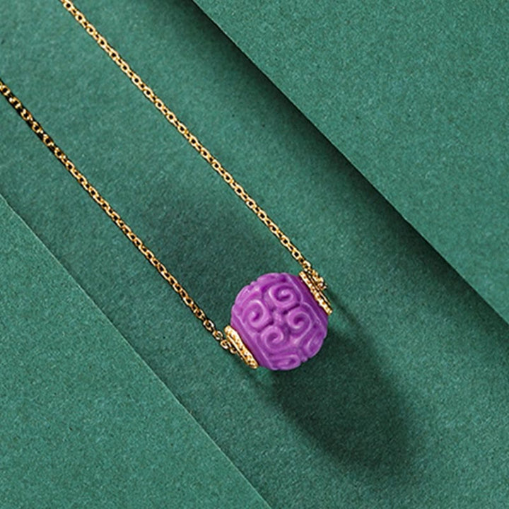 Juego de pulsera con colgante de collar positivo con cuentas en relieve de piedra de Mica púrpura Natural chapada en plata de ley 925 con Buddha Stones
