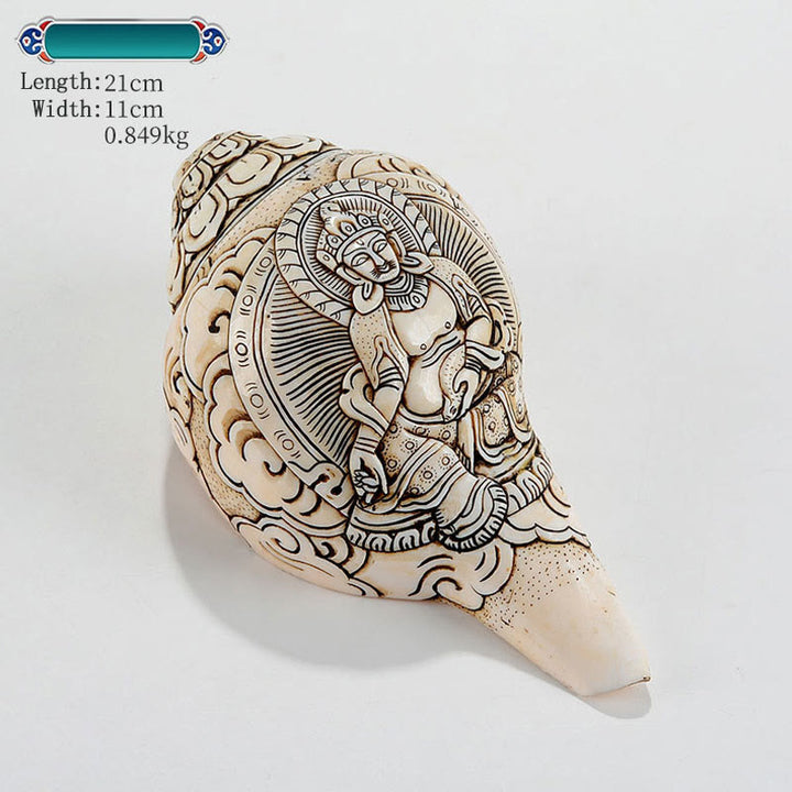 Concha tibetana hecha a mano grabada Shankha Buddha Avalokitesvara, decoración de riqueza