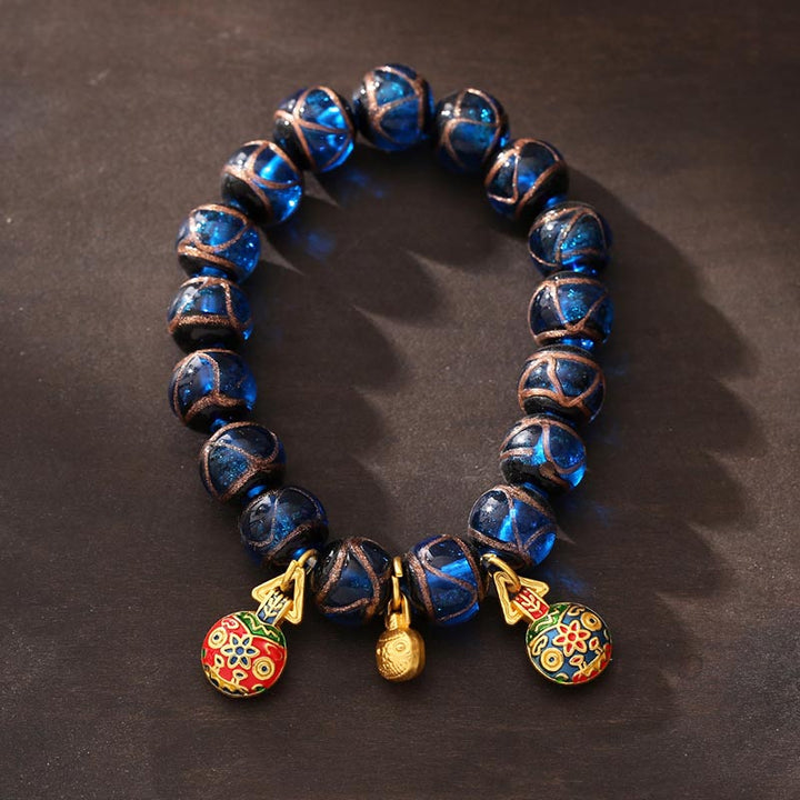 Pulsera de la fortuna con cuentas de cristal Liuli azul, amuleto de la suerte de la bestia tragadora de oro con Buddha Stones