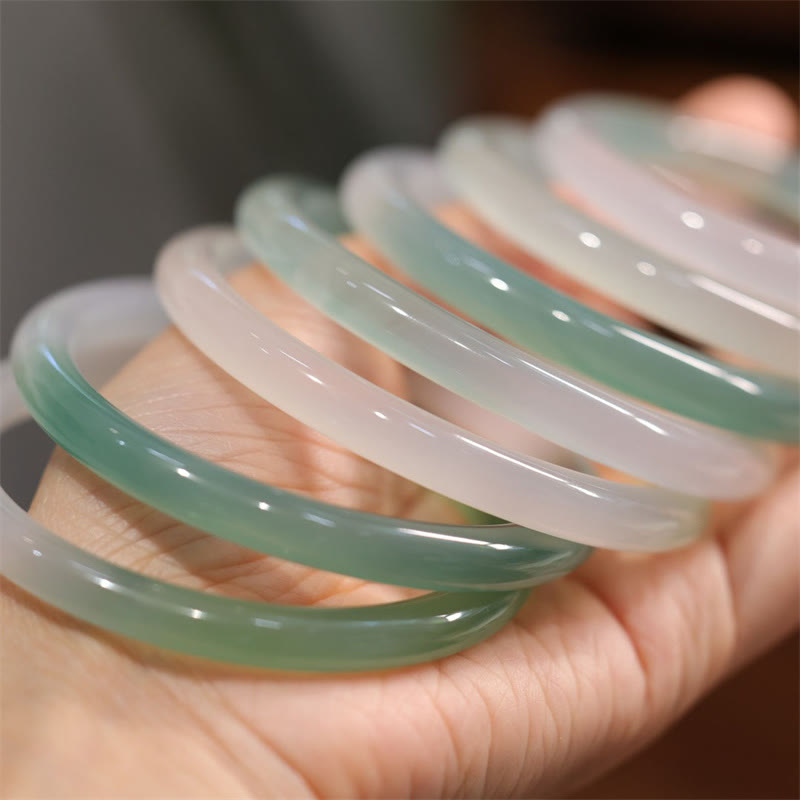 Brazalete positivo de ágata de Calcedonia blanca y verde Natural con Buddha Stones