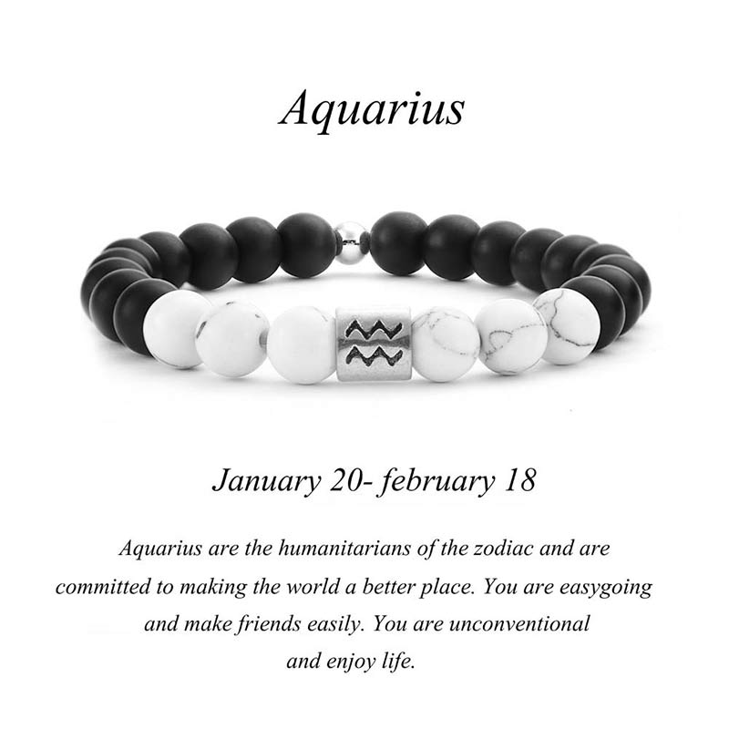Buddha Stones 12 Constelaciones del Zodíaco Piedra Natural Esmerilada Pulsera de la Fortuna con Cuentas de Turquesa Blanca