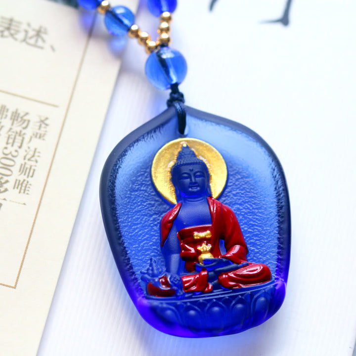 Buddha Stones Tíbet Medicina Buda Liuli Cristal Compasión Collar Colgante - Buda de la Medicina Azul - image 5
