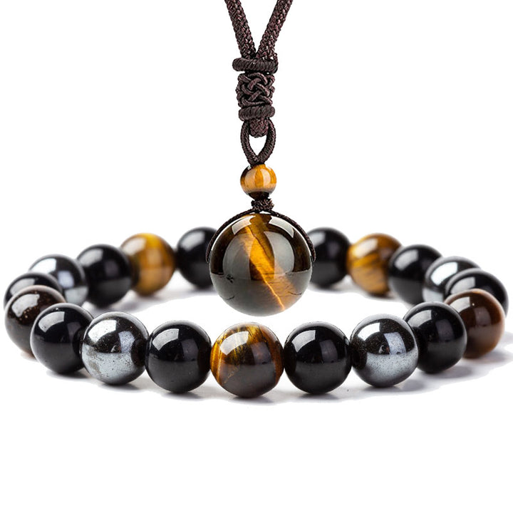Juego de collar y pulsera de ojo de tigre tibetano con Buddha Stones