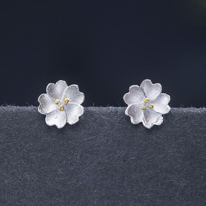 Pendientes de tuerca con diseño floral de flores de cerezo en plata de ley 925 de Buddha Stones - image 4