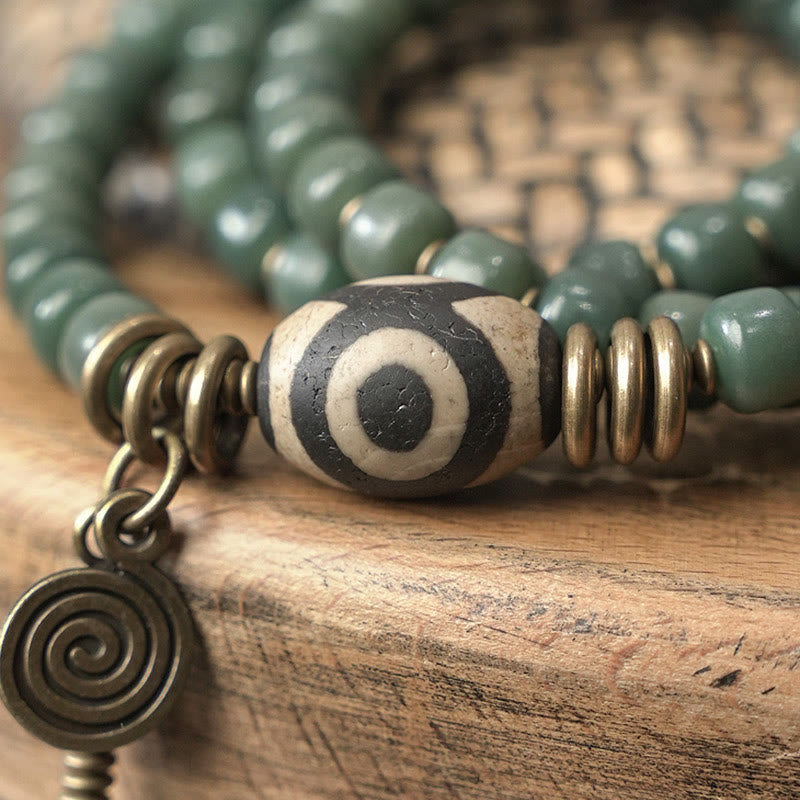 Pulsera triple de envoltura de paz de sabiduría de cuentas Dzi de semilla de Bodhi cian