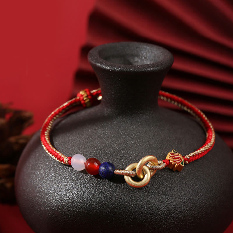 Pulsera auspiciosa de loto con doble hebilla de la paz de plata de ley 925 con Buddha Stones