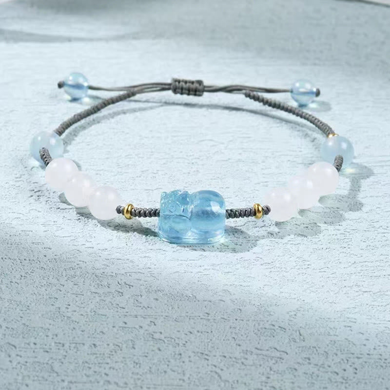 Pulsera curativa de jade blanco PiXiu Hetian de aguamarina natural con Buddha Stones