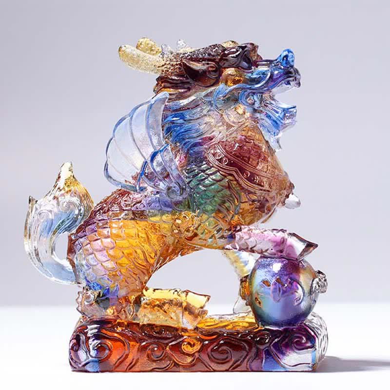 Feng Shui Kirin hecho a mano Liuli Crystal Art Piece Fortune decoración de la oficina en el hogar