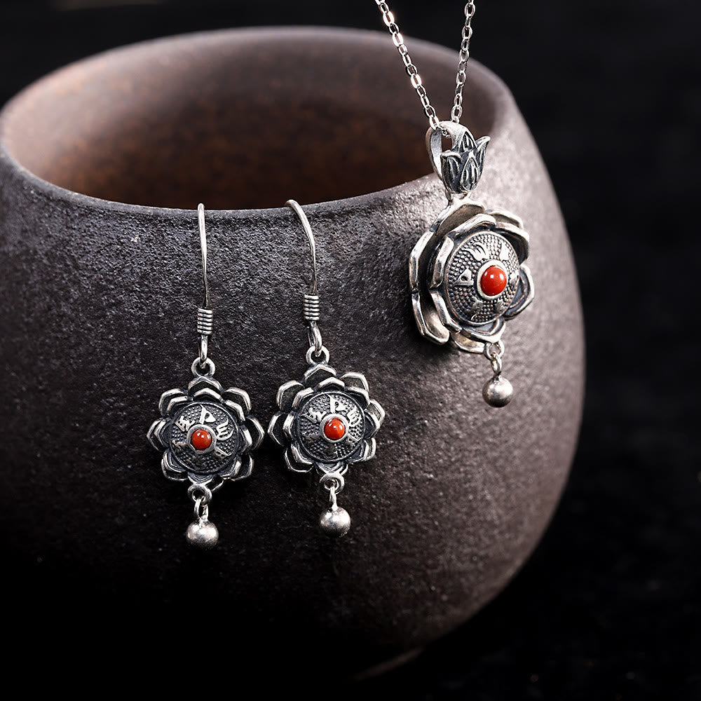 Pendientes colgantes de plata de ley 925 Om Mani Padme Hum Lotus Peace - image 5
