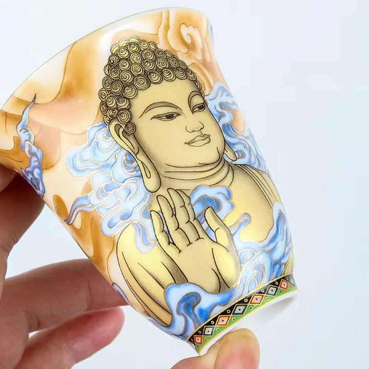 Taza de té de Kung Fu con Buddha Stones, Color Dunhuang, Apsaras voladoras