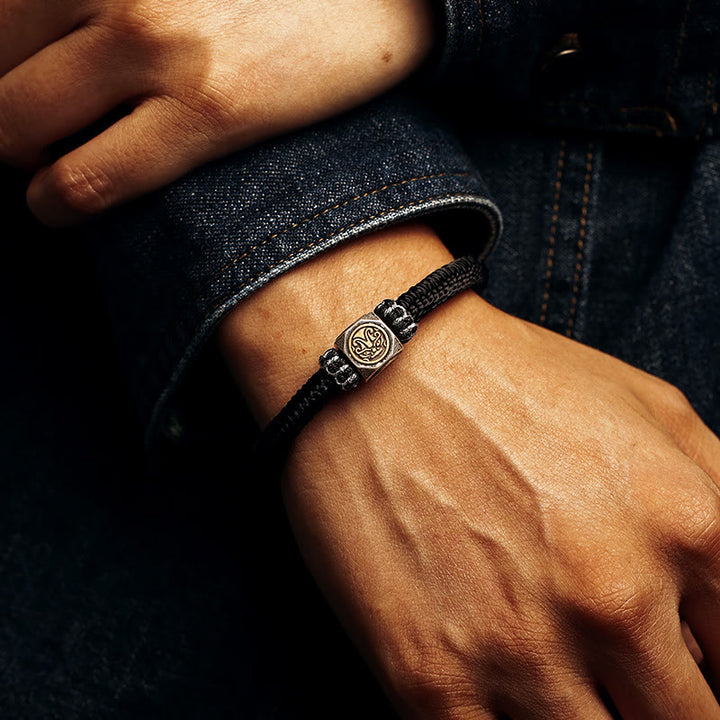 Pulsera de plata de ley 925 con Buddha Stones , nudo perfecto, nudo King Kong, fuerza de la fe