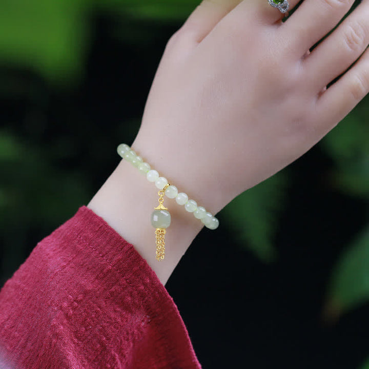 Pulsera con dijes de riqueza con cuentas de jade hetiano de plata de ley 925