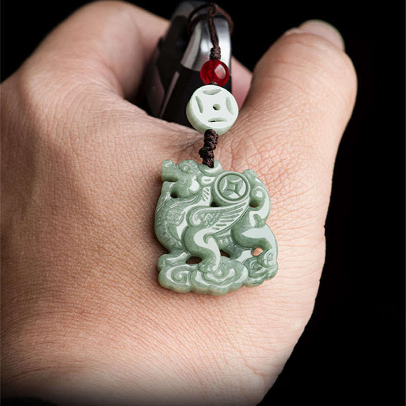Buddha Stones Natural Jade Kirin prosperidad teléfono colgante decoración