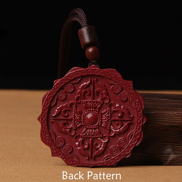 Buddha Stones Natural cinabrio Lotus Om Mani Padme Hum bendición collar cadena colgante