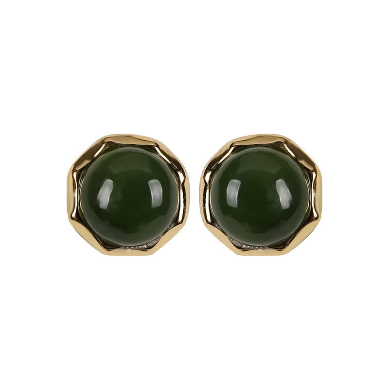 Pendientes de tuerca de la suerte con cuentas de jade cian hetiano natural chapado en plata de ley 925 con Buddha Stones