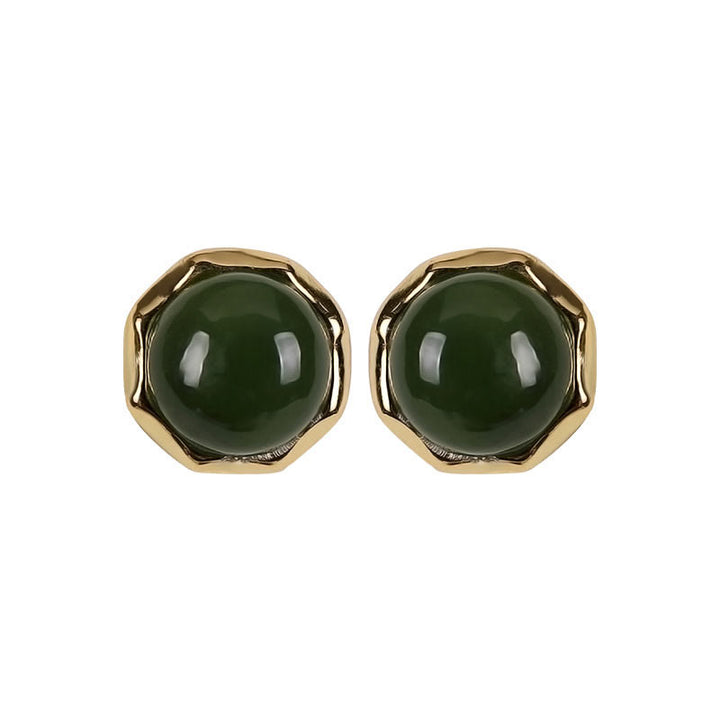 Pendientes de tuerca de la suerte con cuentas de jade cian hetiano natural chapado en plata de ley 925 con Buddha Stones