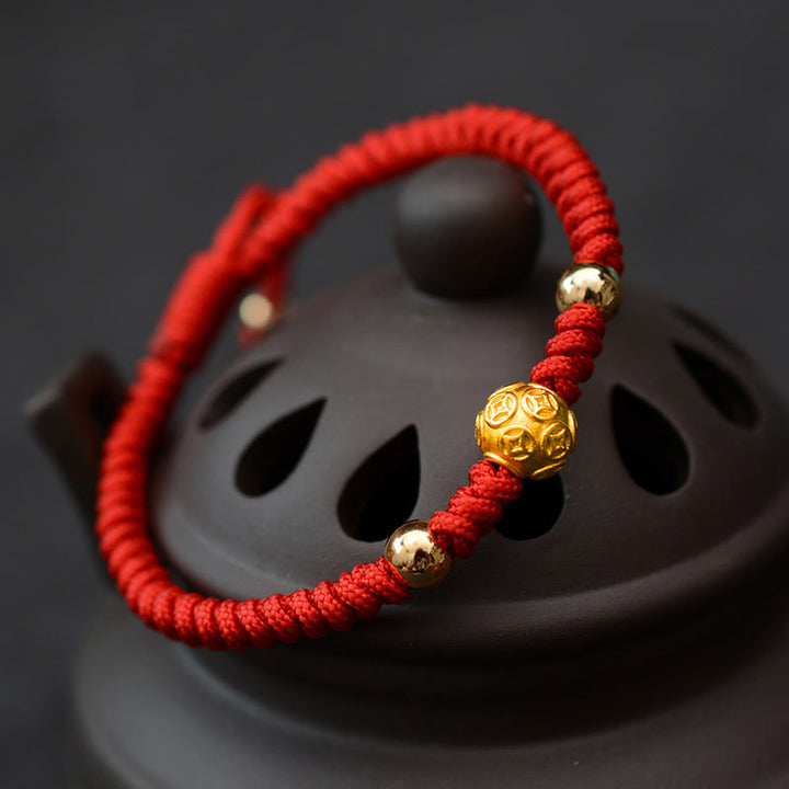Pulsera de pareja de cuerda de fuerza de la suerte con moneda de cobre Om Mani Padme Hum de plata de ley 999 con Buddha Stones