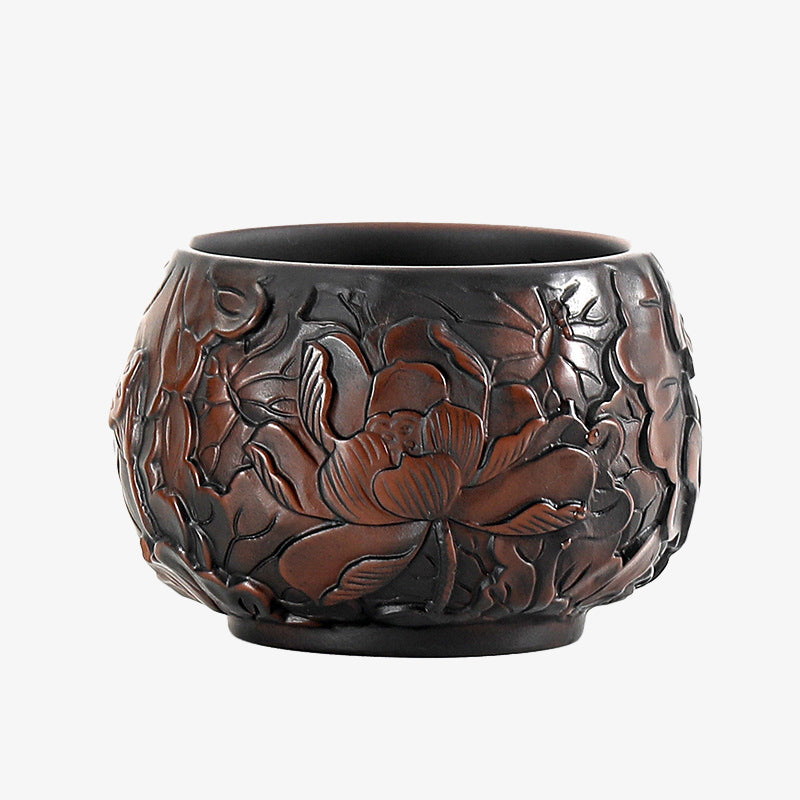 Buddha Stones, hoja de loto, paisaje de flores, dragón, taza de té de cerámica de bambú, tazón de taza de té de Kung Fu