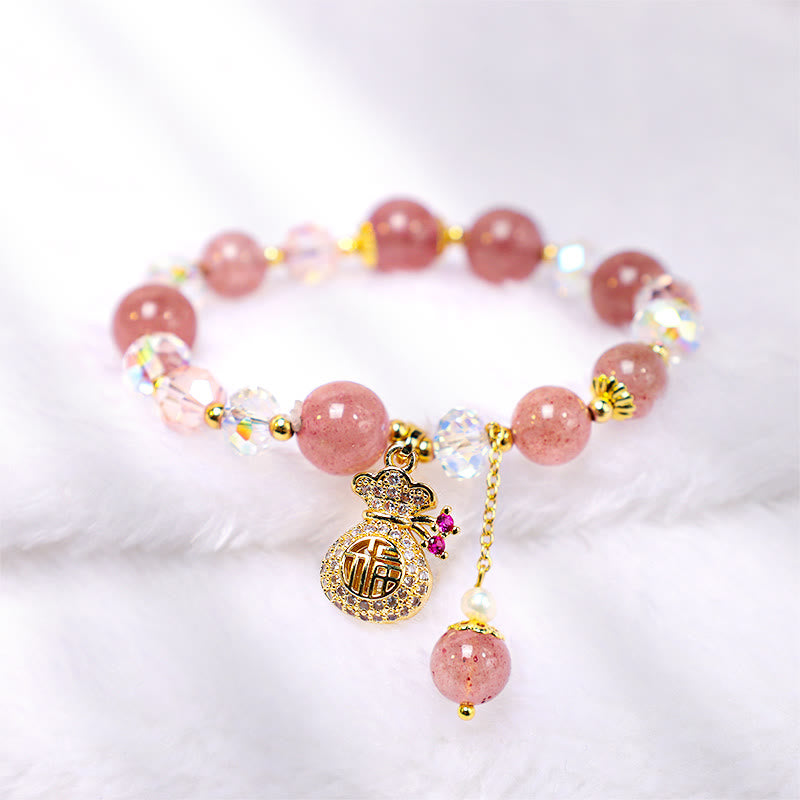Pulsera positiva con dije para bolsa de dinero con cristal de cuarzo fresa Natural y Buddha Stones