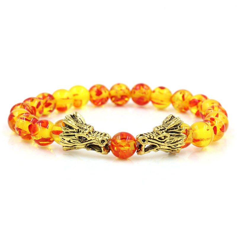 Pulsera con cuentas de bendición de dragón de roca de lava, turquesa blanca, Buddha Stones
