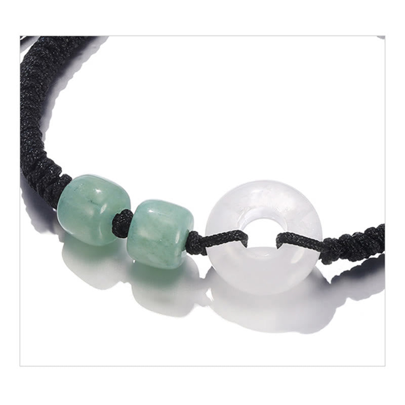 Buddha Stones, 2 uds., aventurina verde, Jade blanco, hebilla de la paz, pulsera trenzada para pareja de la suerte