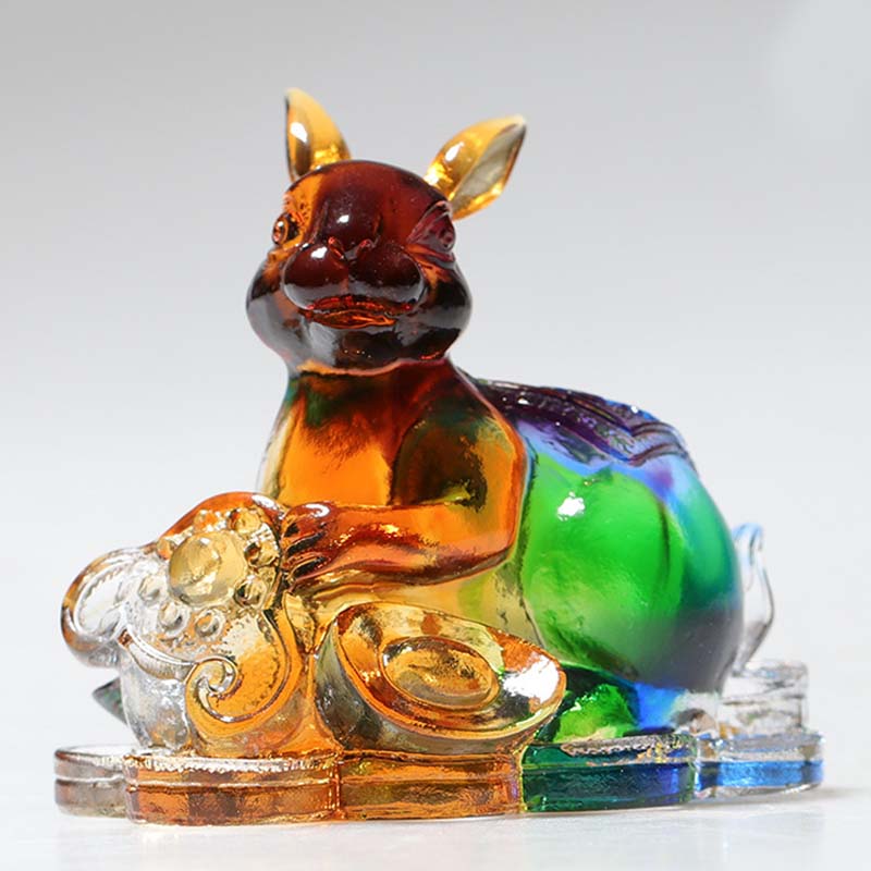 Buddha Stones Año del Dragón hechas a mano 12 Zodíaco chino Liuli pieza de arte con cristal protección decoración de la Oficina del hogar