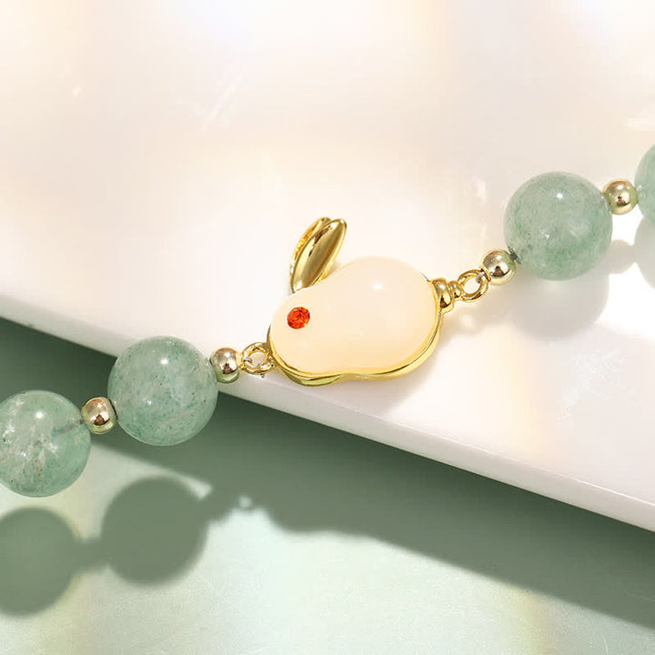 Pulsera de cuentas de suerte de aventurina verde natural del año del conejo