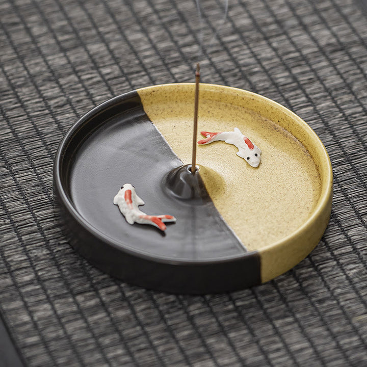 Quemador de incienso de cerámica con diseño de pez Koi, Buddha Stones, curación espiritual, decoración