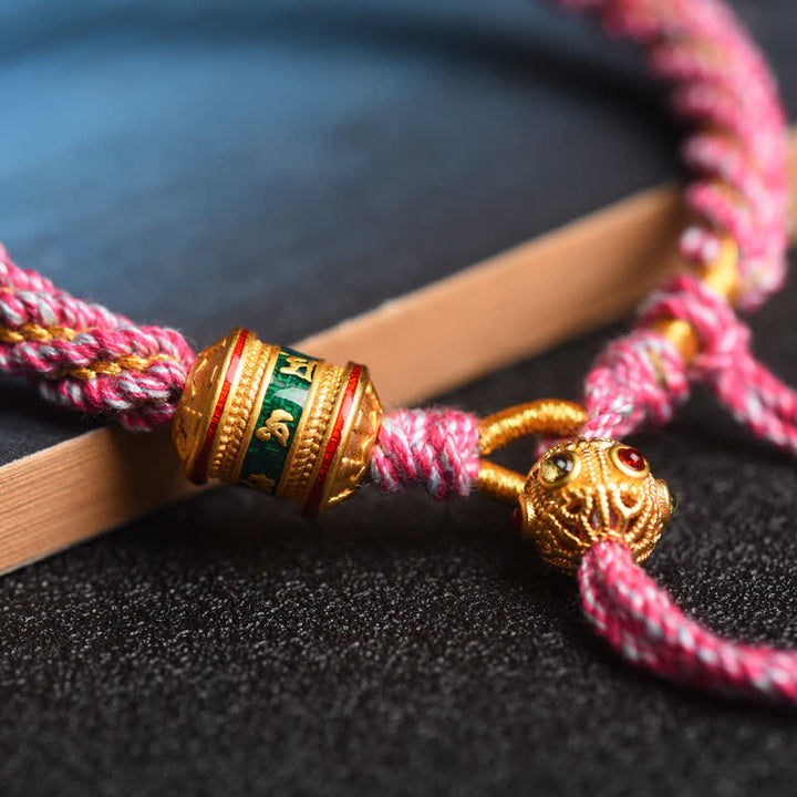 Pulsera de cadena colorida con cuentas de rueda de oración de la suerte hecha a mano tibetana con Buddha Stones