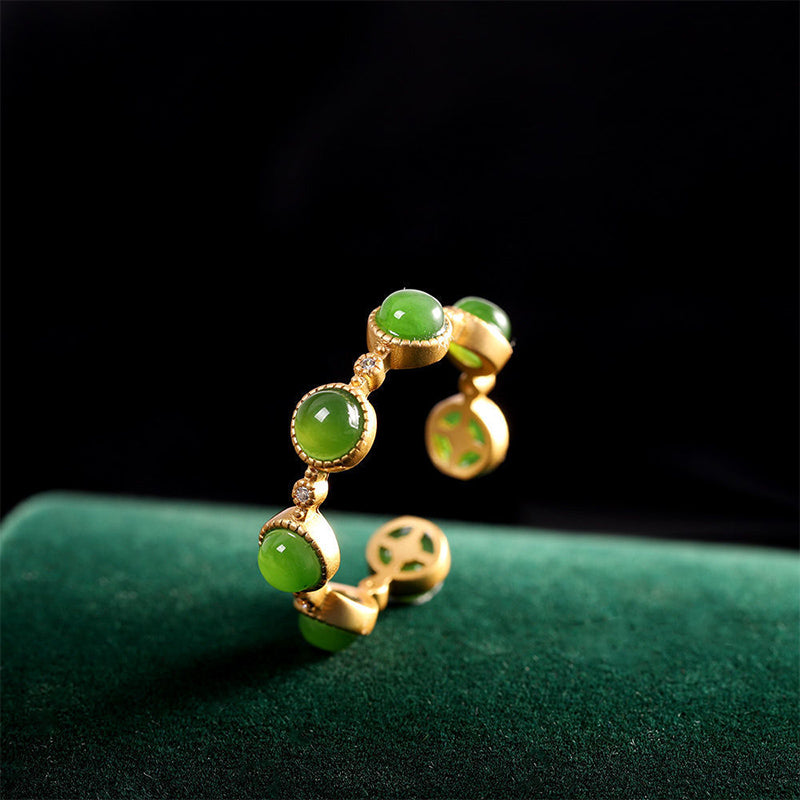 Anillo ajustable calmante curativo de jade cian con Buddha Stones