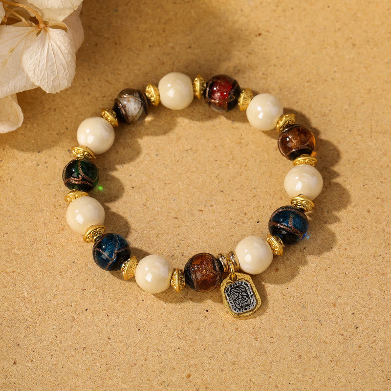 Buddha Stones tibetano Zakiram diosa de la riqueza encanto Liuli vidrio incienso ceniza porcelana pulsera de protección de cuentas