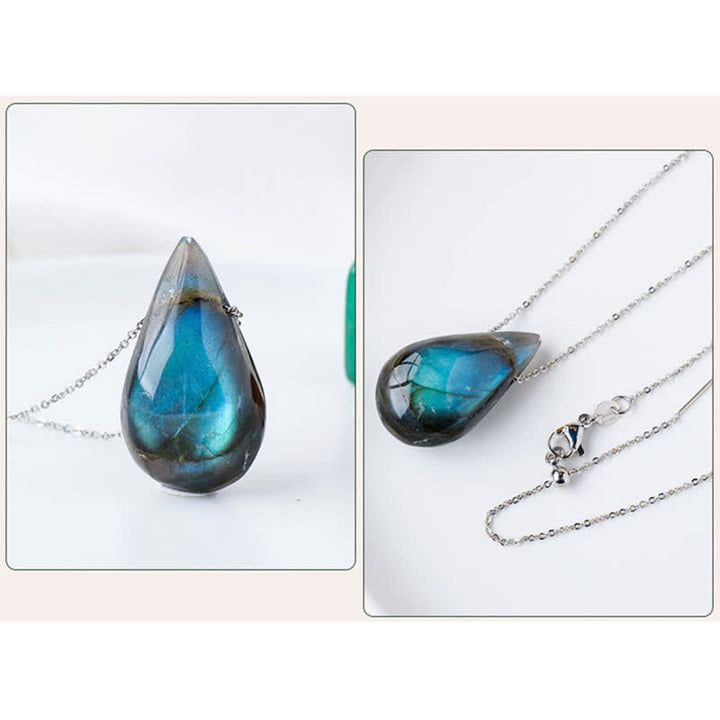 Colgante de collar curativo con soporte de gota de agua de labradorita de Buddha Stones