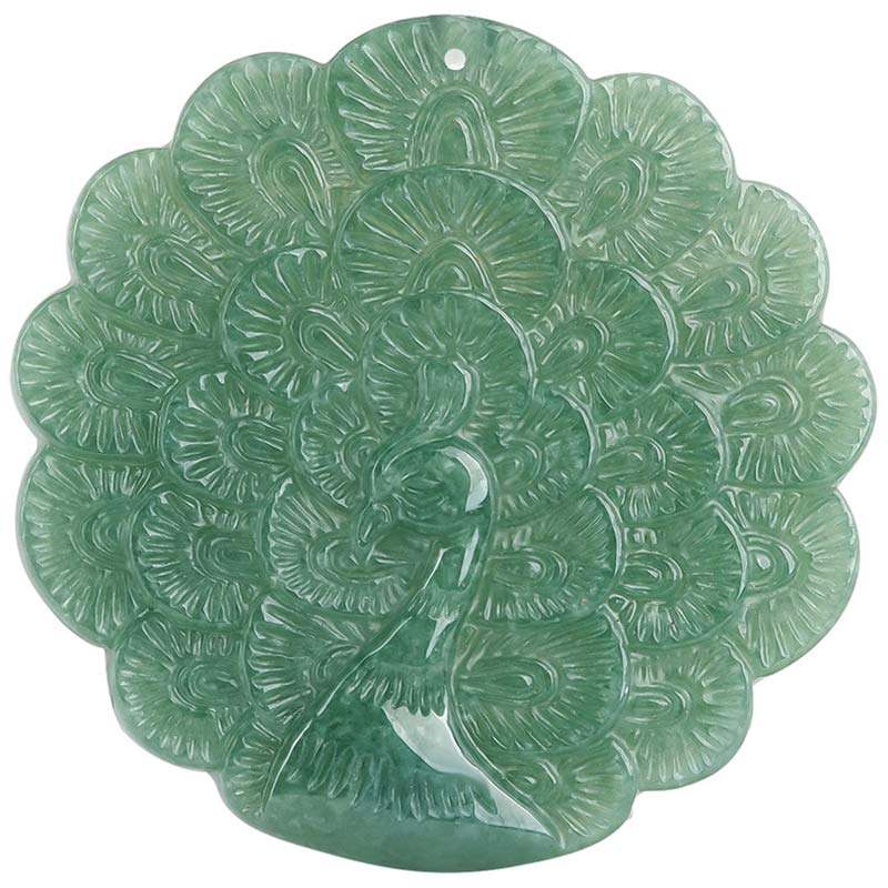 Colgante de collar de prosperidad de suerte de pavo real de jade natural