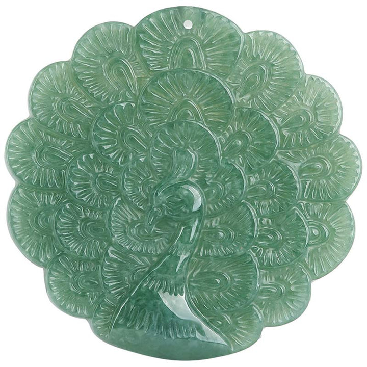 Colgante de collar de prosperidad de suerte de pavo real de jade natural