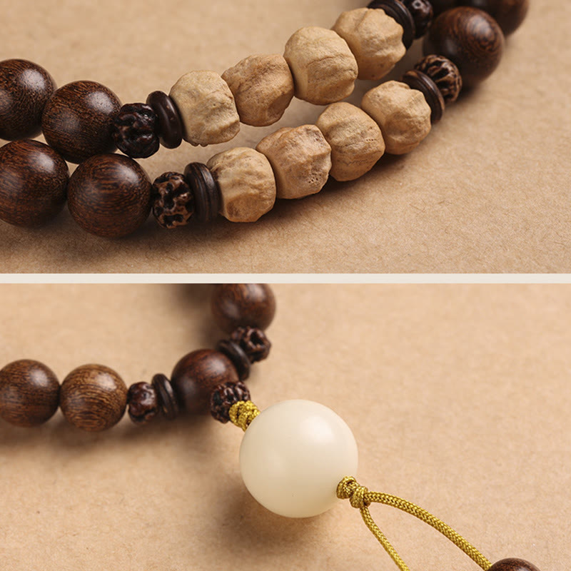 Pulsera de doble envoltura con Buddha Stones , sándalo, hoja pequeña, sándalo rojo, purificación de semillas Bodhi